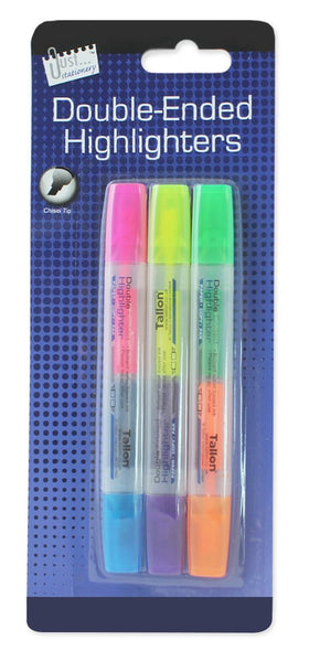 Just Stationery Double Ended Highlighter - Assorted Colours (Pack of 3) - hanrattycraftsgifts.co.uk