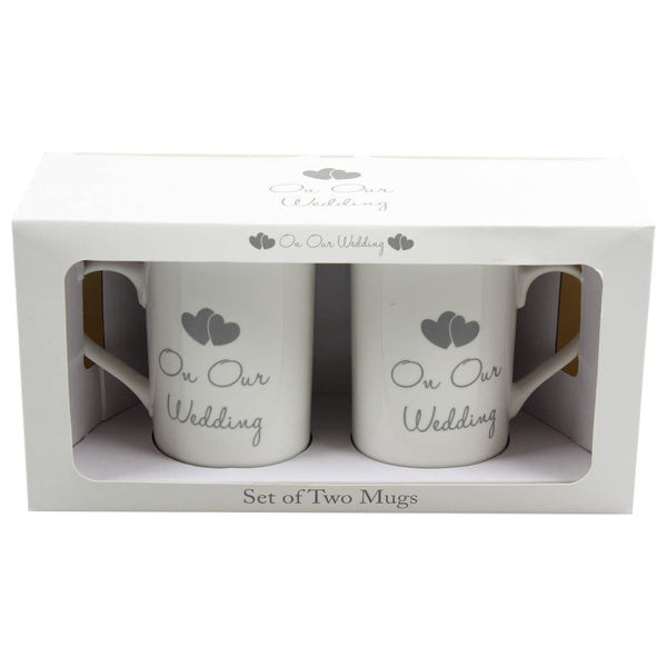 "on Our Wedding" Set Of 2 Bridal "His and Hers" Fine China Keepsake Mugs in Presentation Box - hanrattycraftsgifts.co.uk