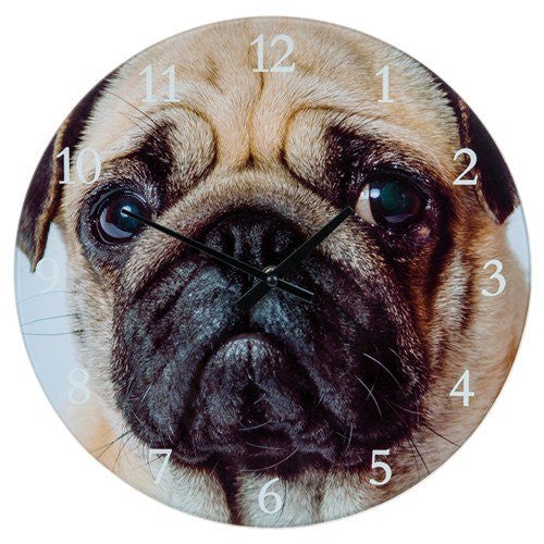 Visage Glass Clock Small Pug - hanrattycraftsgifts.co.uk