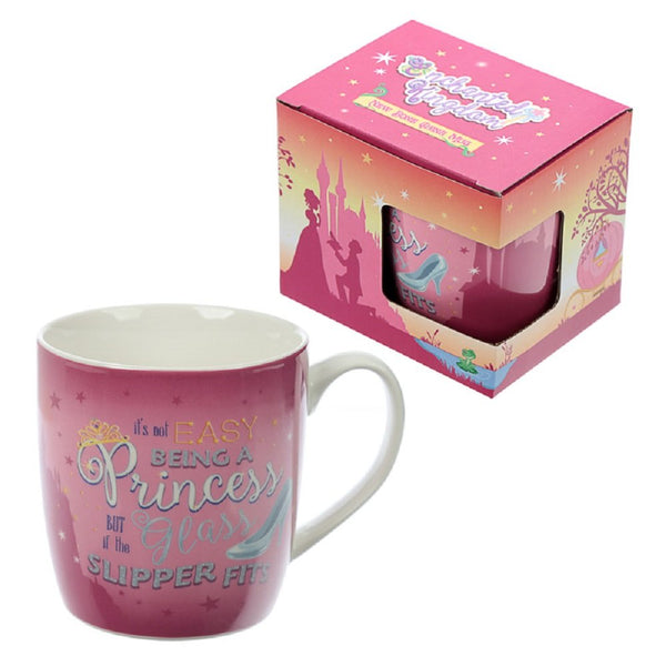 Princess and glass slipper mug, in pink, comes in gift box - hanrattycraftsgifts.co.uk