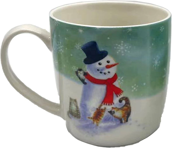 Puckator Christmas Kim Haskins Snowman & Cats Porcelain Mug Coffee Tea Cup, Food Dishwasher & Microwave Safe, Home Office Work, Multicolour