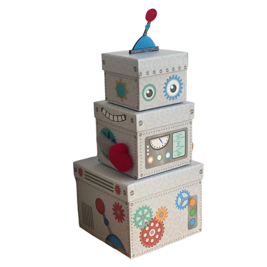 Robot Gift Boxes Set of 3, Kids Nesting Gift Box,