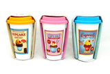 Retro Ceramic Cupcake Travel Mug in 3 Colours Blue Pink and Orange - hanrattycraftsgifts.co.uk