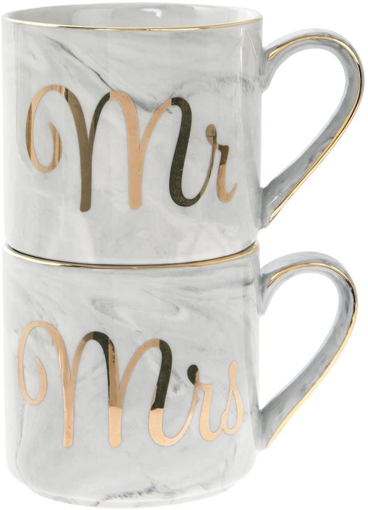 Lesser & Pavey Set of 2 Grey and White Marble Mr and Mrs Stack Mugs