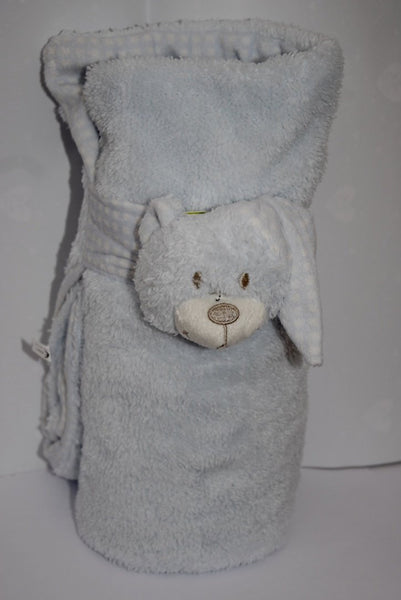 Pale Bue Teddy With Night Cap Huggable Baby Blanket Combo : - Set includes Plush Animal and Plush Animal Blanket - hanrattycraftsgifts.co.uk