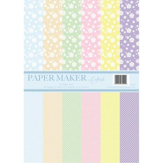 Craftstyle Products Papermaker A4 Paper Pad - Polka Dot and Flowers - hanrattycraftsgifts.co.uk