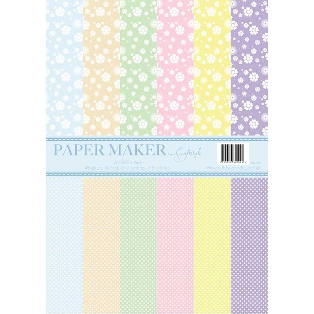 Craftstyle Products Papermaker A4 Paper Pad - Polka Dot and Flowers - hanrattycraftsgifts.co.uk