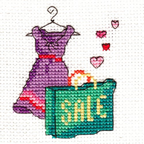 DMC Happiness Is ... Retail Therapy Mini Cross Stitch Kit - hanrattycraftsgifts.co.uk