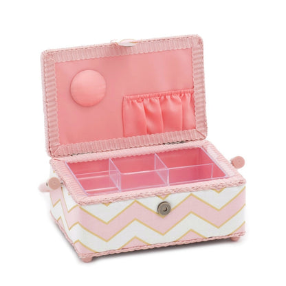 Hobby Gift 'Chevron Pearlised Blush' Small Rectangle Sewing Box 24 x 16 x 11cm (d/w/h) - hanrattycraftsgifts.co.uk