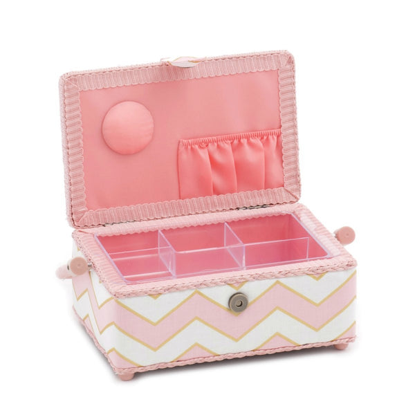Hobby Gift 'Chevron Pearlised Blush' Small Rectangle Sewing Box 24 x 16 x 11cm (d/w/h) - hanrattycraftsgifts.co.uk
