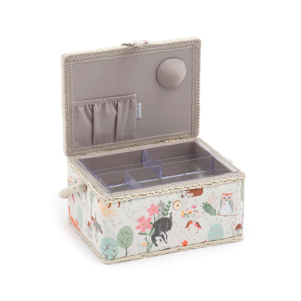 Hobby Gift 'Woodland' Medium Rectangle Sewing Box 18.5 x 26 x 15cm (d/w/h) - hanrattycraftsgifts.co.uk