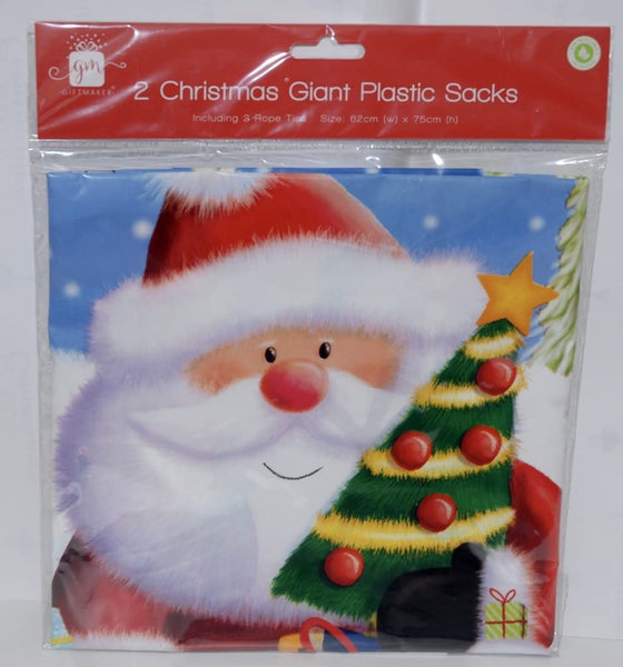 2 giant Christmas plastic bags: 1 Santa Claus and 1 snowman with 2 rope ties