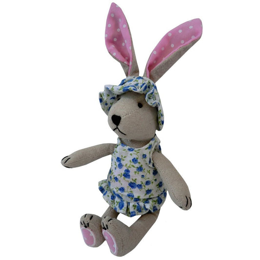 handmade rabbit with hat 20cm blue floral - hanrattycraftsgifts.co.uk