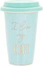 Fine China Green Travel Mug -Silicone Lid, Gold Wording and Trim - I Love My Cat