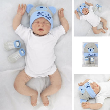 Boys Hat and Socks Set 0-6 Months Grey/Blue - hanrattycraftsgifts.co.uk