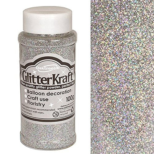 Balloon Decoration/ Craft Glitter - Glitter Kraft Holographic Silver Powder 100g - hanrattycraftsgifts.co.uk