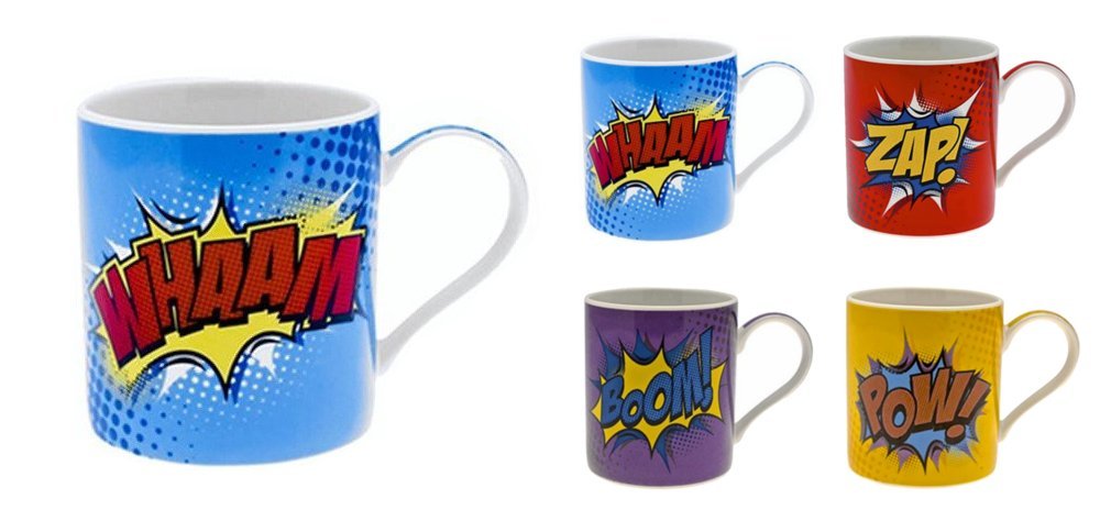 SuperHero Comic Style Fine China Mug BOOM!, ZAP!, POW!, WHAAM - hanrattycraftsgifts.co.uk
