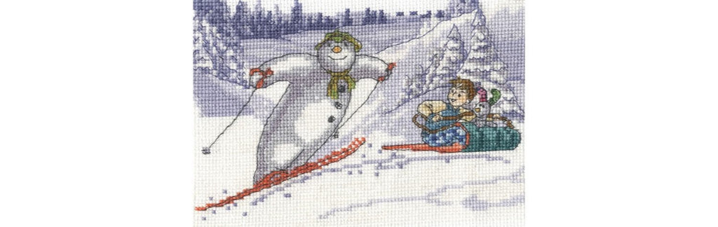 DMC 14 Count "Snowman & Snowdog Fun in the Snow" Cross Stitch Kit - hanrattycraftsgifts.co.uk