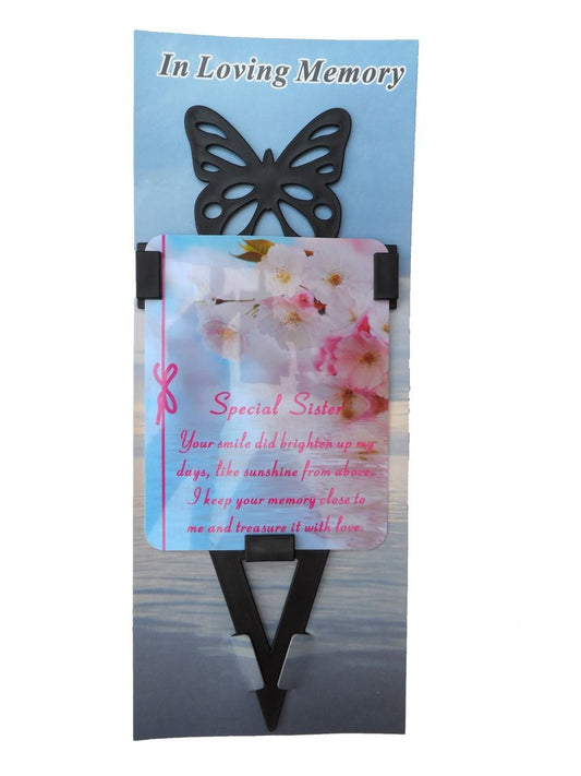 Sister Memorial Laminated Card With Butterfly Stake Holder And Special Message By Homestreet - hanrattycraftsgifts.co.uk