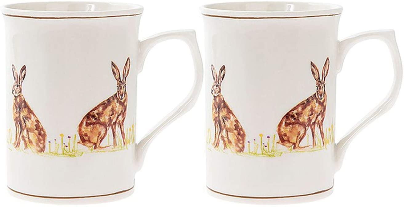 The Leonardo Collection Country Life Hares Design Fine China Mugs Boxed Set of 2