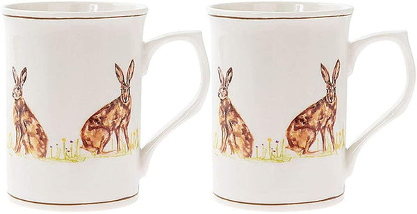 The Leonardo Collection Country Life Hares Design Fine China Mugs Boxed Set of 2