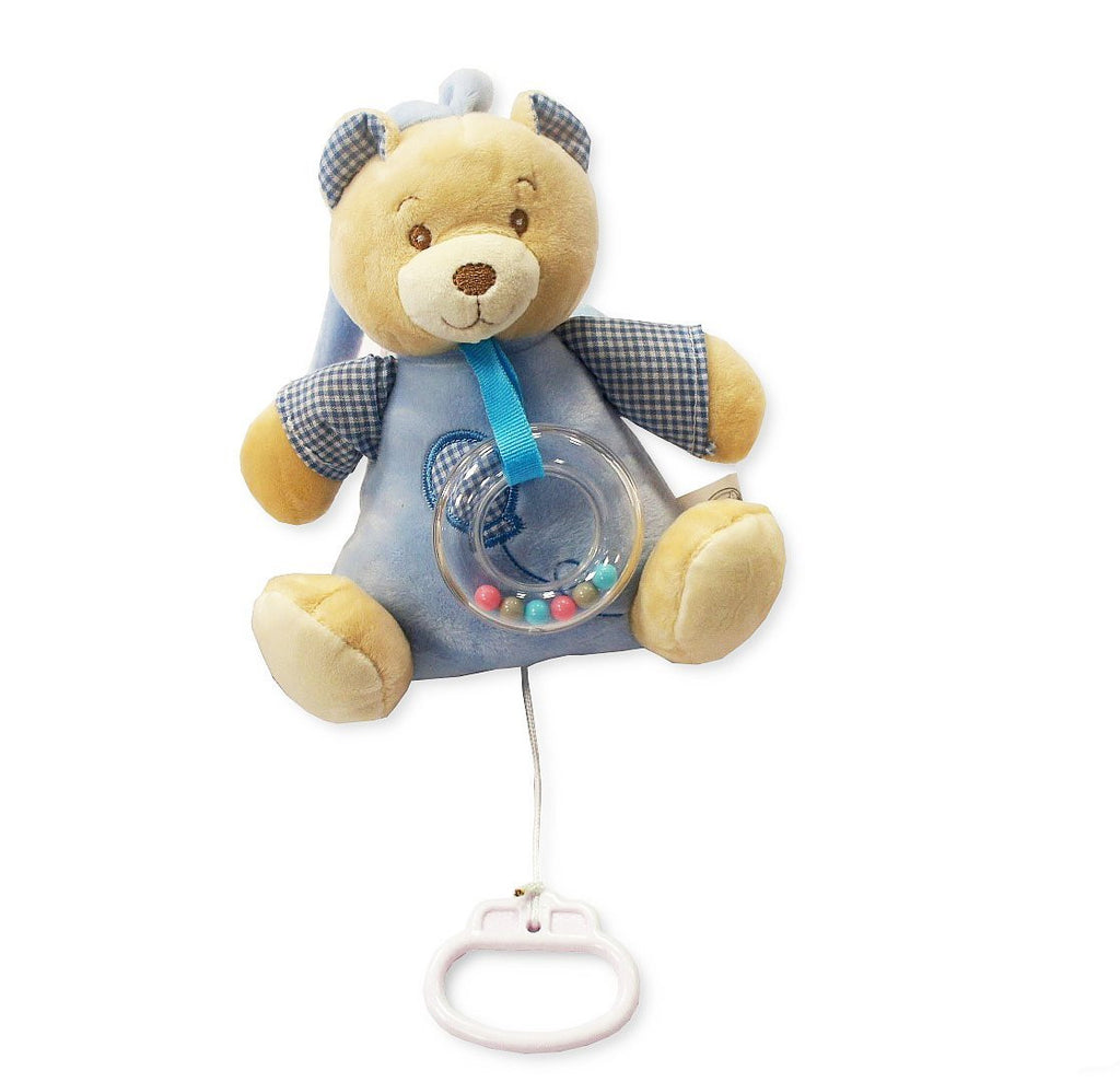 Baby Boys Blue Soft Teddy Bear Pull String Musical Activity Rattle Toy - hanrattycraftsgifts.co.uk