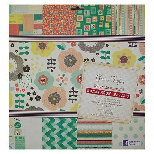 Grace Taylor Eclectic Emerald 12"x12" Scrapbook Papers GS2659 - hanrattycraftsgifts.co.uk