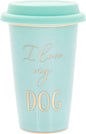 Fine China Green Travel Mug - Silicone Lid, Gold Wording and Trim - I Love My Dog