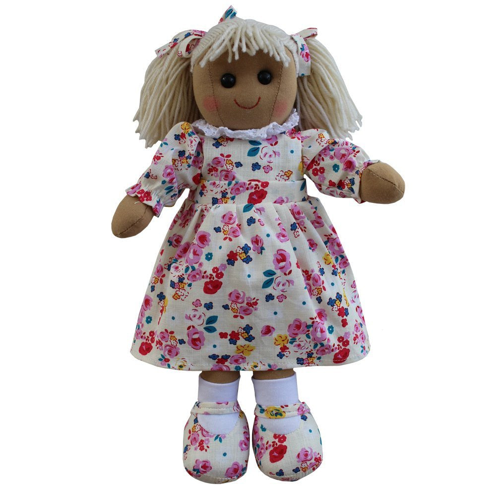 Multi coloured floral print dress rag doll with floral shoes. size 40cm. - hanrattycraftsgifts.co.uk