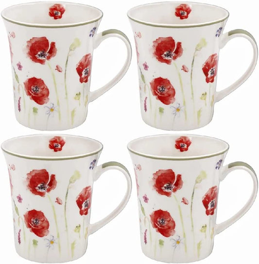 The Leonardo Collection LP94598 Poppy Field Floral Mugs (Set of 4),  Boxed