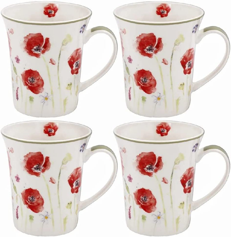 The Leonardo Collection LP94598 Poppy Field Floral Mugs (Set of 4),  Boxed
