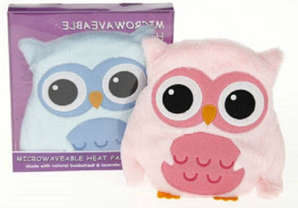 wheaty warmers microwavable heat pack owls supplied in either blue or pink - hanrattycraftsgifts.co.uk