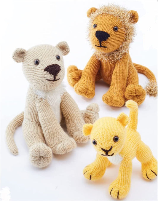 King Cole Double Knit & Tinsel Knitting Pattern for Lion Lioness & Cub Family (9152)