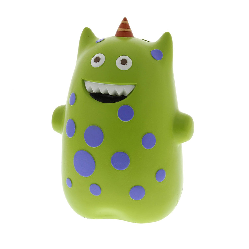 Green and Purple Spotted Monster Resin Money Box - hanrattycraftsgifts.co.uk