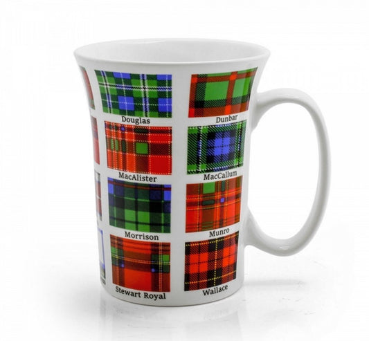 Scottish Family Tartans Clan Mug - Bone China - Black Watch - Fraser - MacDonald - Ramsay - Buchanan - Gordon - MacDougall - Sinclair - Cameron - Grant - MacTavish - Stewart Dress - Douglas - MacAlister - Morrison - Stewart Royal - Dunbar - MacCallum - - hanrattycraftsgifts.co.uk