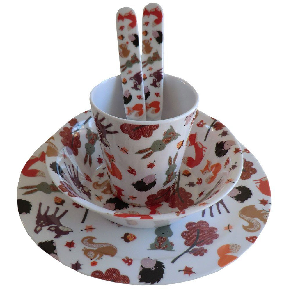 woodland creatures melamine set(bowl,plate cup fork spoon) - hanrattycraftsgifts.co.uk