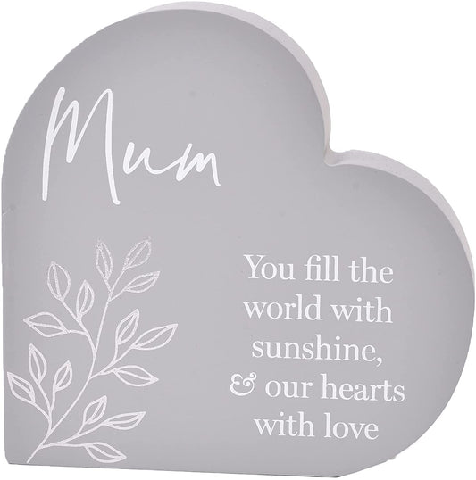 Widdop and Co Grey Heart MDF Plaque - Floral - Mum