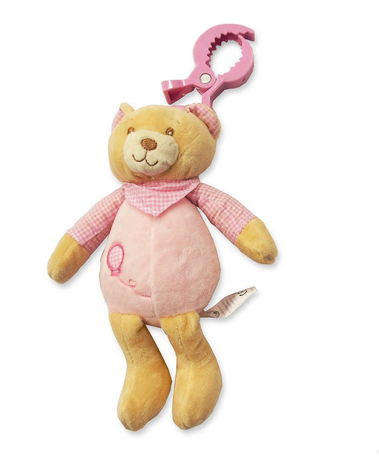 Baby Girls Pink Soft Teddy Bear Clip On Pushchair, Cot & Car Seat Toy - Suitable From Birth - hanrattycraftsgifts.co.uk