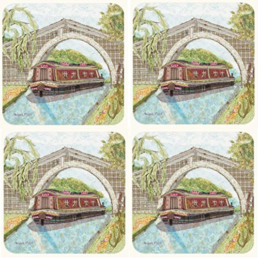 Set of 4 Canal Barge Coasters by Abigail Mill Pack of Four - hanrattycraftsgifts.co.uk