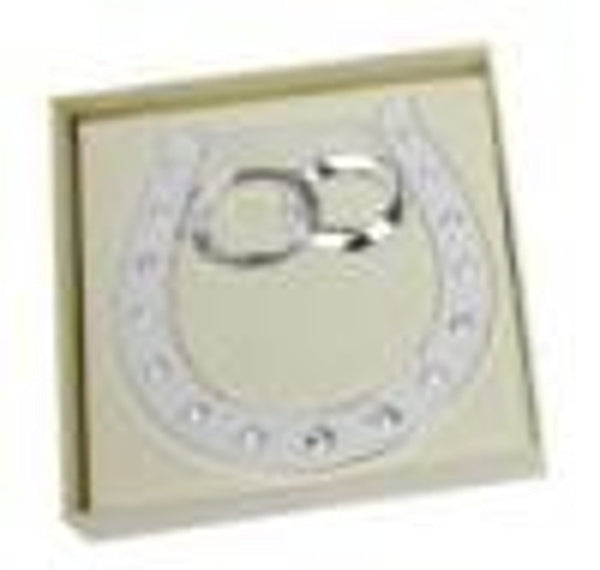 Wedding Good Luck Horseshoe with Diamante Detail and Linked Wedding Rings - hanrattycraftsgifts.co.uk