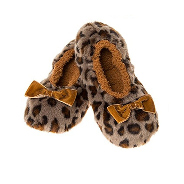 Grey Leopard Touch Me Snoozies Winter Warm Modern Ballet Slippers - Ladies / Girls UK 3 to 7 (Medium UK 5-6) - hanrattycraftsgifts.co.uk