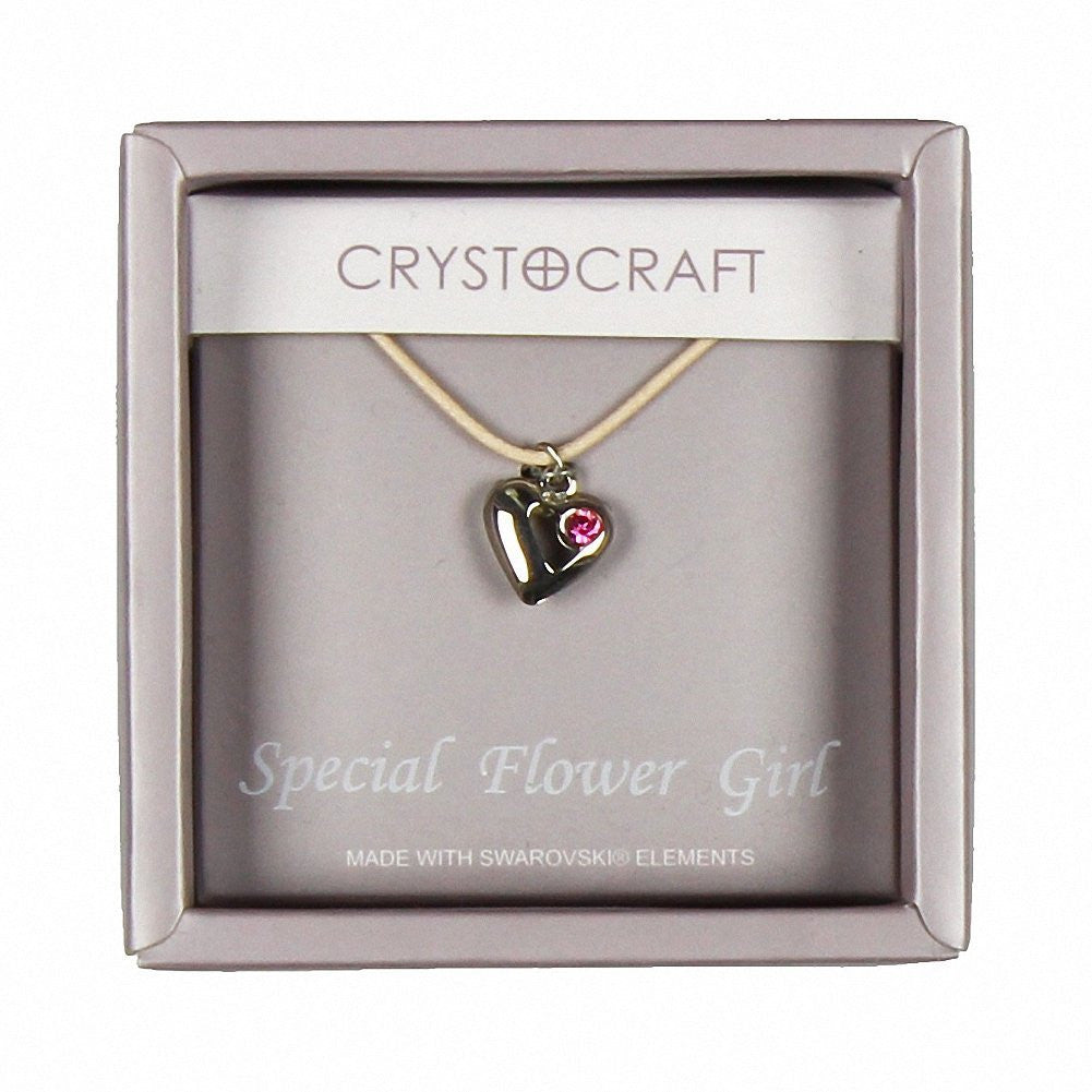 Crystocraft Necklace with Heart Charm-Our Special Flower Girl - hanrattycraftsgifts.co.uk