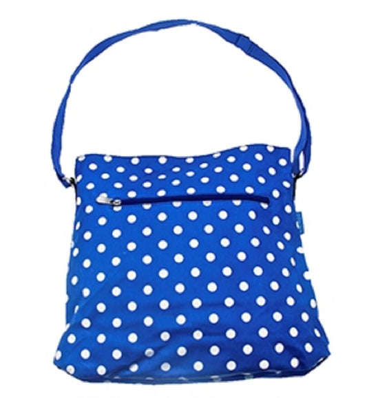 Dotty print long handled Extra Large Crossover Bag in a Matt Finish Oilcloth. - hanrattycraftsgifts.co.uk