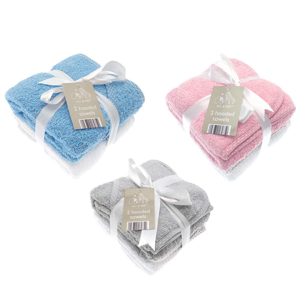 Elli & Raff 2 Pack Baby Hooded Towels- Assorted Colours - hanrattycraftsgifts.co.uk