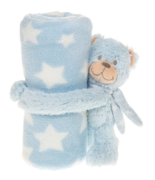 Cuddletime Blue Bear baby blanket 105cm x 83cm - hanrattycraftsgifts.co.uk