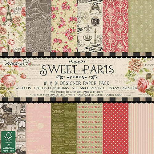 Dovecraft Sweet Paris Paper Pack - hanrattycraftsgifts.co.uk