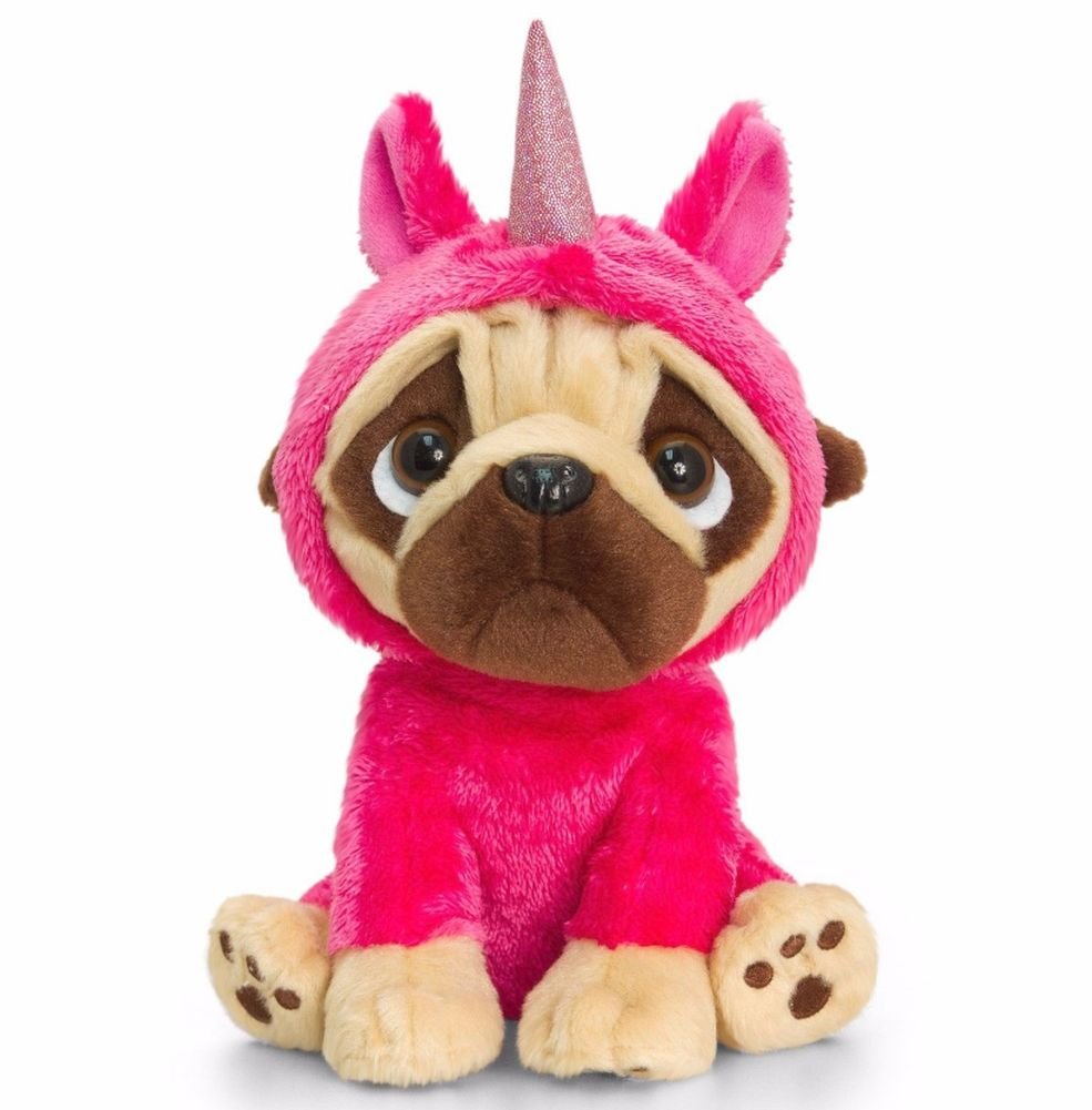 Keel Toys Large Pugsley 20cm Pug Dog in Unicorn Costume Cuddly Soft Toy Teddy Plush - hanrattycraftsgifts.co.uk