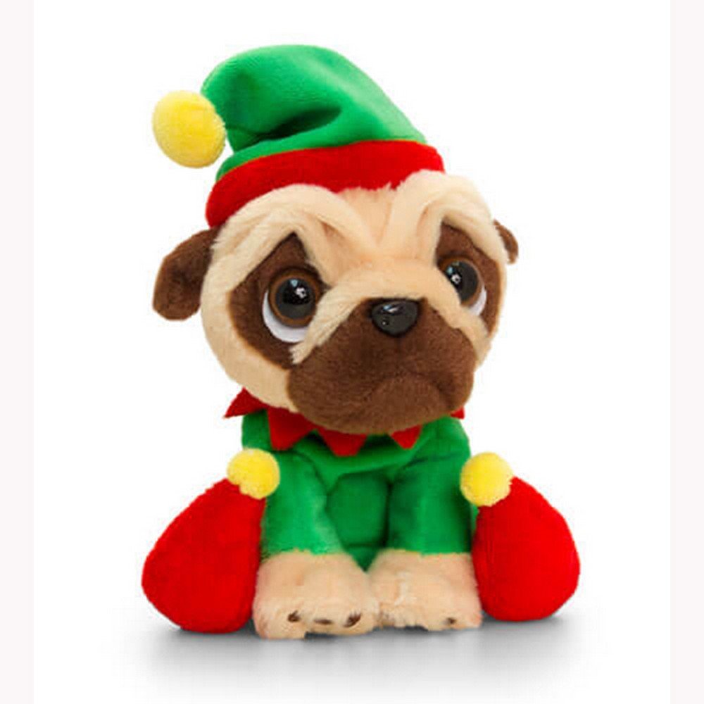 Keel Toys Pugsley Toy With Elf Christmas Outfit - hanrattycraftsgifts.co.uk