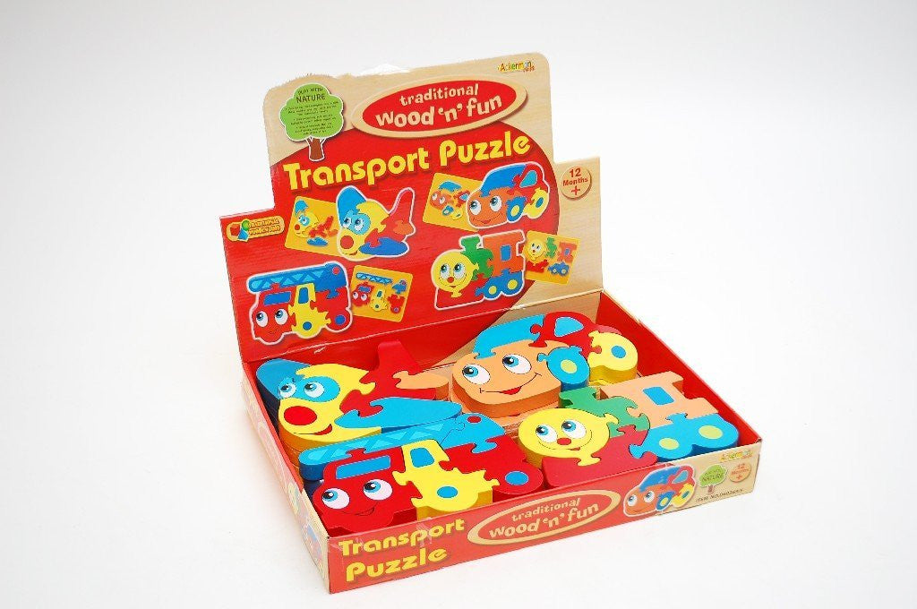 Childrens Kids Wooden Train Shape Transport Puzzles 12Months + - hanrattycraftsgifts.co.uk