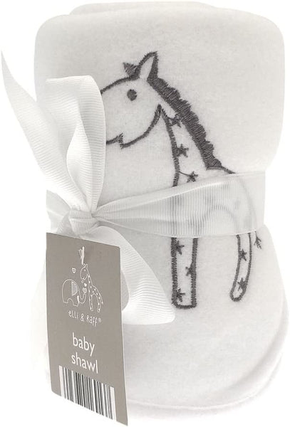 Elli & Raff Embroidered Soft Baby Shawl Blanket - White
